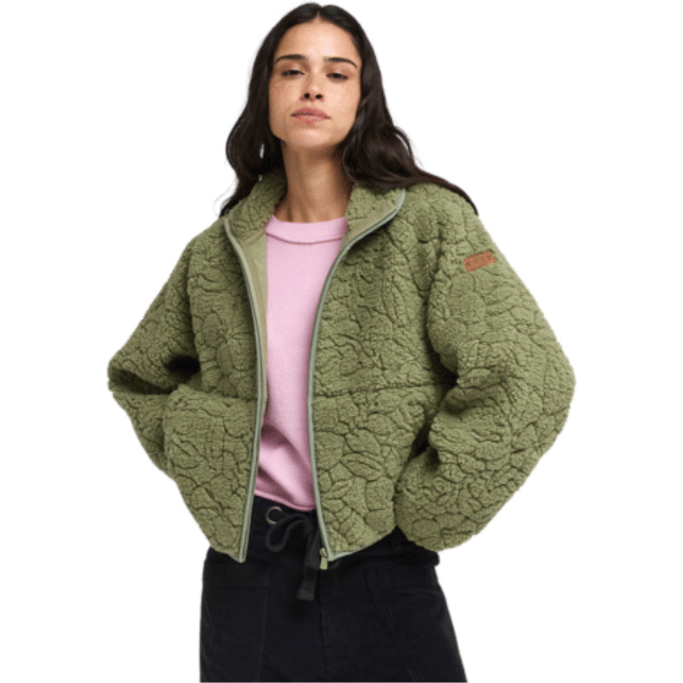 2026 Roxy Womens Blurry Cloud Full Zip Relaxed Fleece  ERJPF03212 - Oil Green Outline Mo